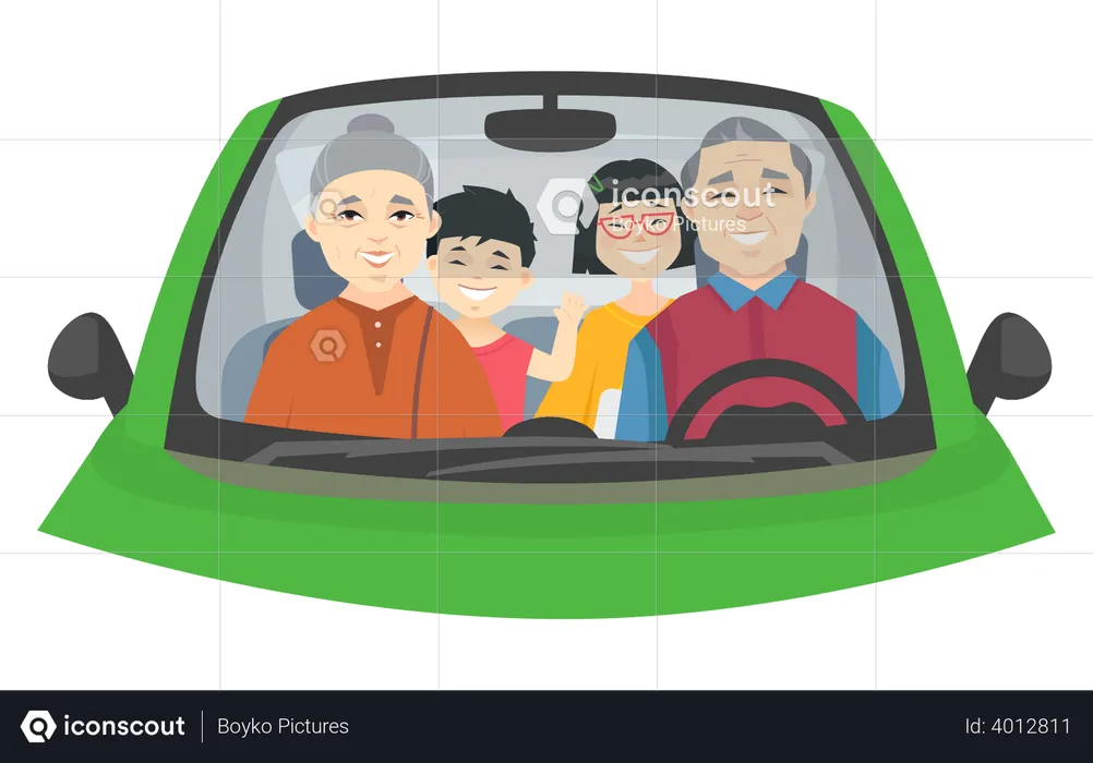 Chinese family on a trip  Illustration