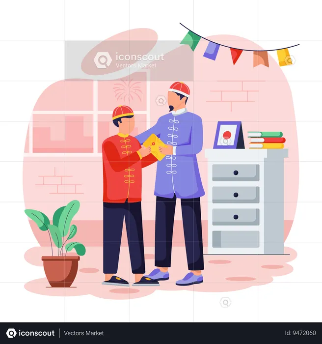 Chinese father giving Lucky Money  Illustration