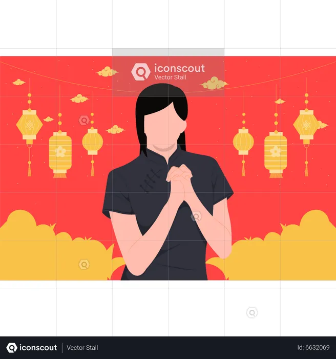 Chinese girl celebrating new year  Illustration