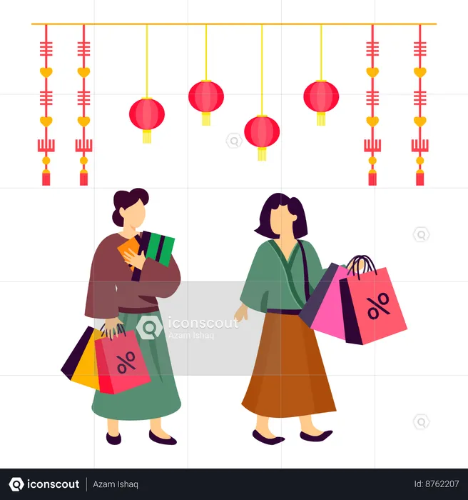 Chinese ladies doing shopping on new year  Illustration