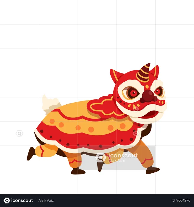 パーティーで踊る中国の獅子  イラスト