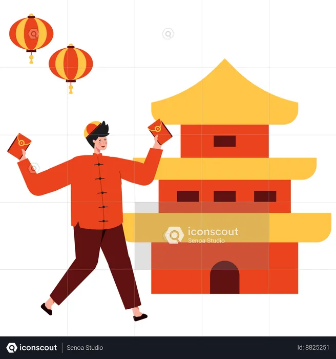 Chinese Man Holding Chiense Envelop  Illustration