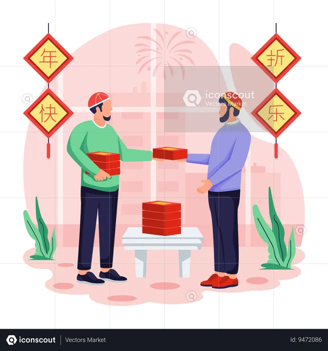 Chinese man Share Sweets  Illustration