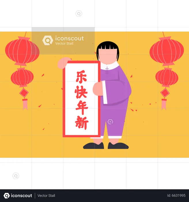 Chinese man showing banner  Illustration