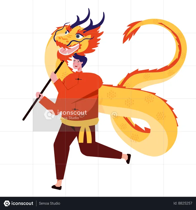 Chinese Man With Dragon Chinese New Year  Illustration