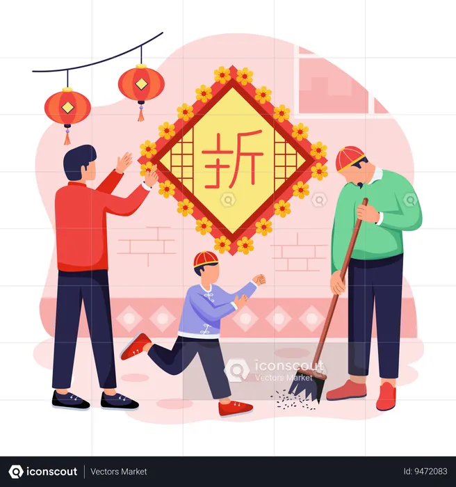 Chinese man with Spring Couplet  Illustration