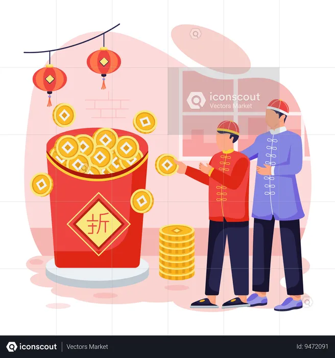 Chinese men with Lucky Envelope  Illustration