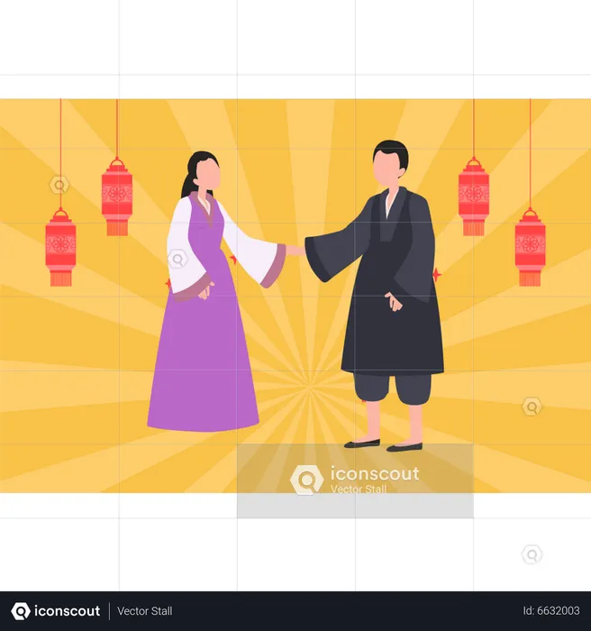 People celebrating Chinese new year  Illustration
