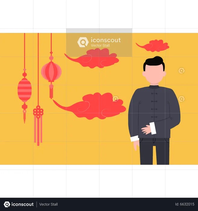 Chinese man standing  Illustration