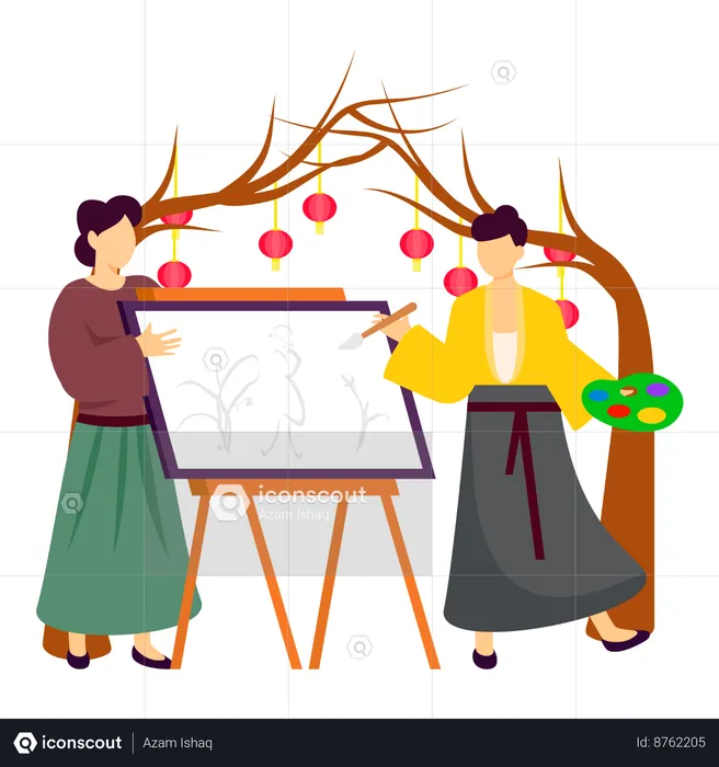 Ladies doing canvas painting at new year  Illustration