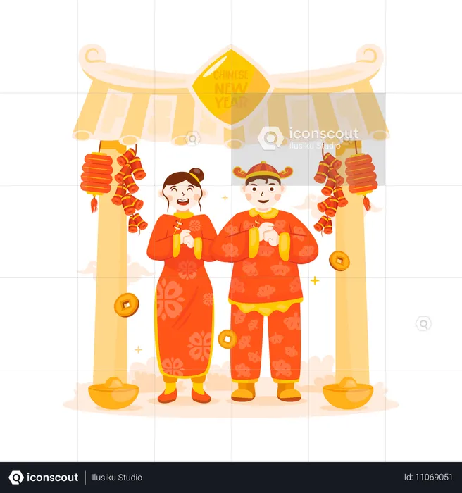 Chinese New Year greetings  Illustration