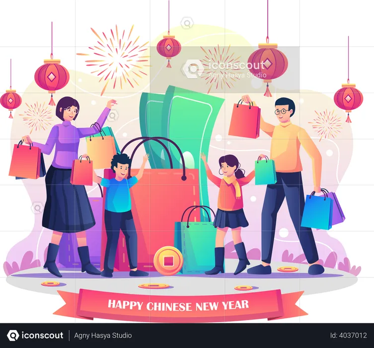 Chinese new year shopping  Illustration