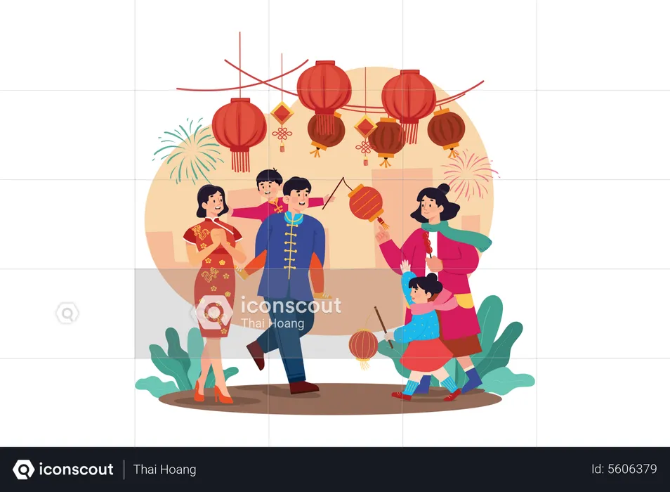 Chinese people celebrating new year  Illustration