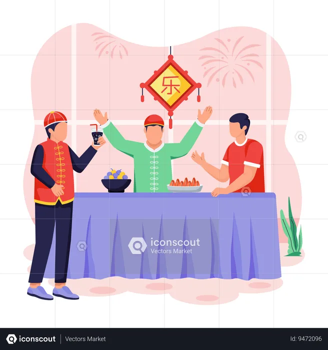 Chinese people enjoying Dinner Party  Illustration