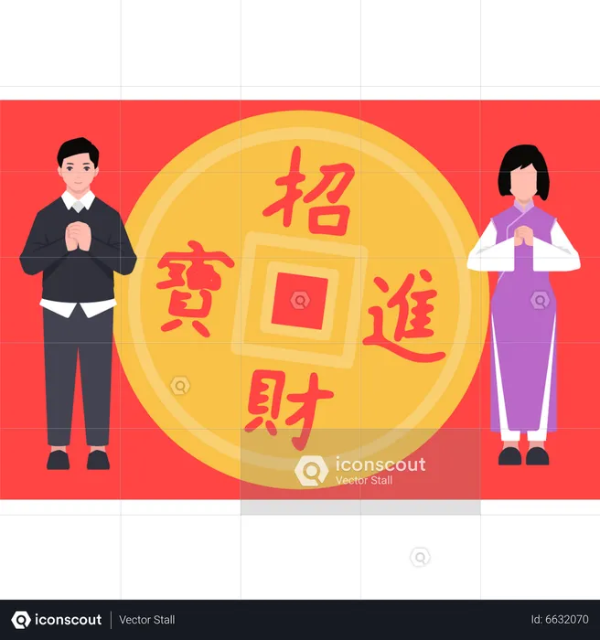 Chinese people enjoying Chinese new year  Illustration