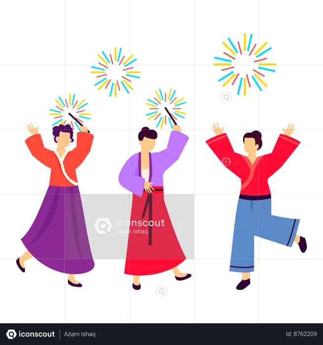 Chinese man setting off firecrackers  Illustration