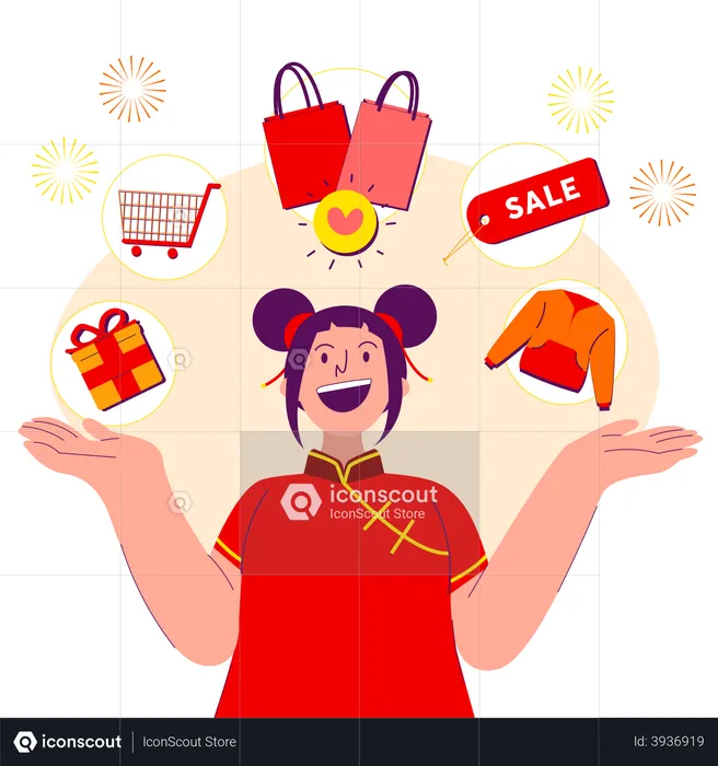Chinese woman feeling happy about sale  Illustration