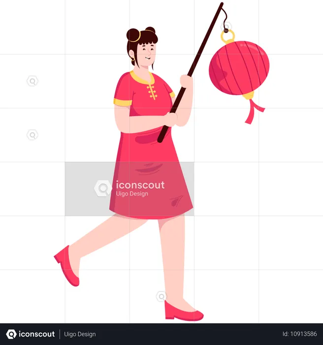 Chinese woman holding a lantern  Illustration