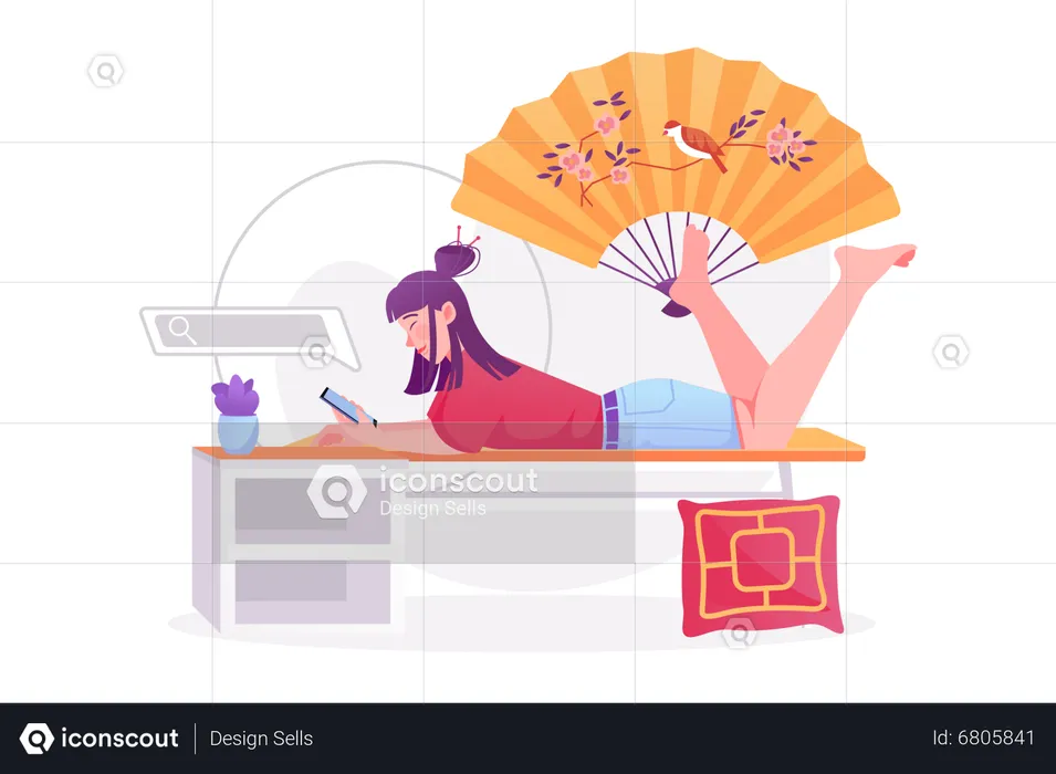 Chinese woman using mobile  Illustration