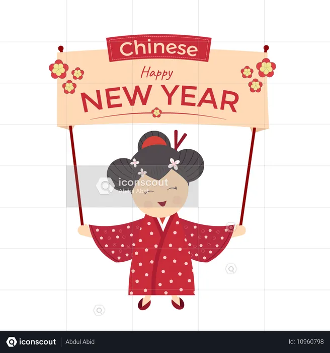 Chinesisches Neujahr mit Mädchen mit Banner  Illustration