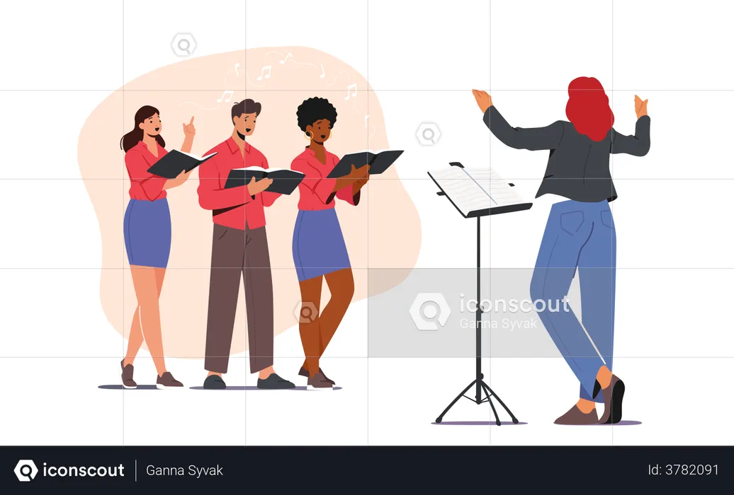 Choir group singing according to command  Illustration
