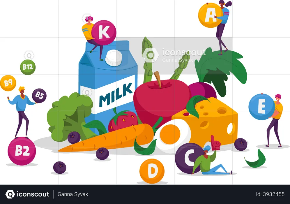 Choix d’aliments biologiques et vitamines dans les produits  Illustration