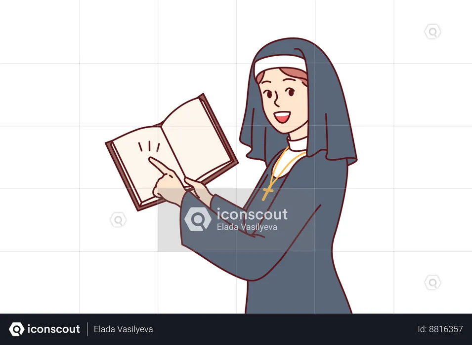 Christian nun reads bible book  Illustration
