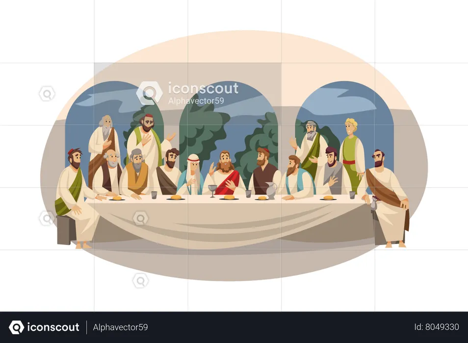 Christian people eating  Illustration