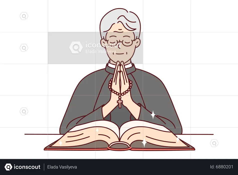 Christian priest reciting prayer  Illustration