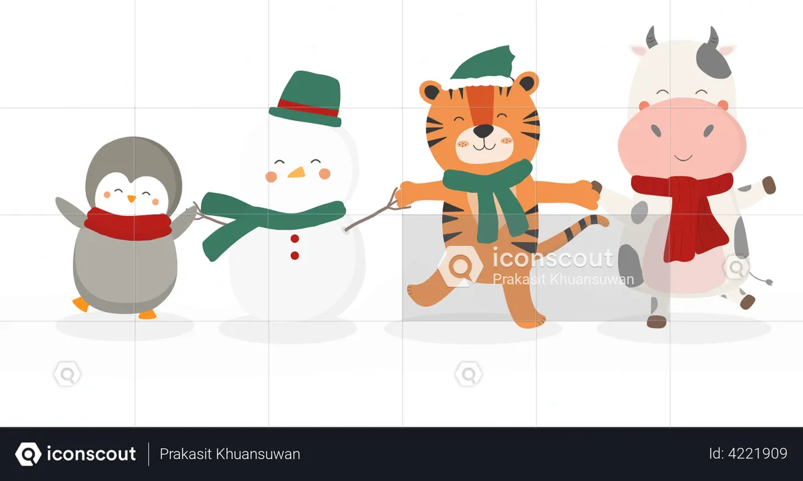 Christmas animals celebrating Christmas  Illustration
