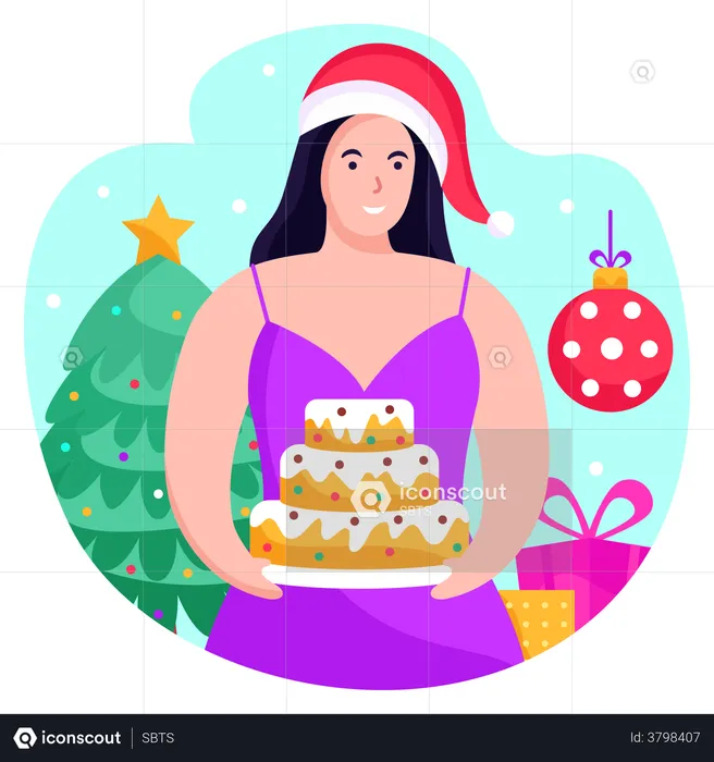 Christmas celebration by girl  Illustration