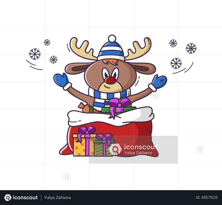 Christmas deer with gifts  Illustration