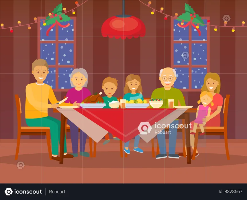 Christmas Dinner at Home Celebration of People  Illustration