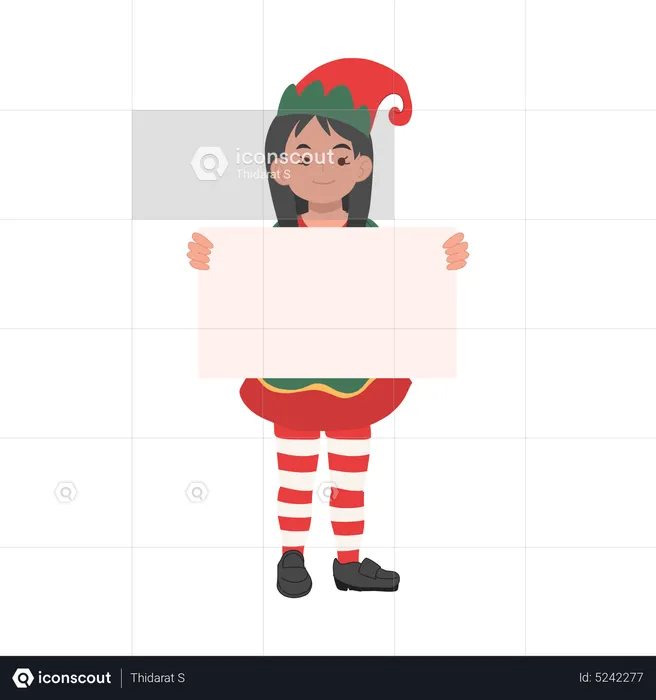 Christmas Elf girl with placard  Illustration