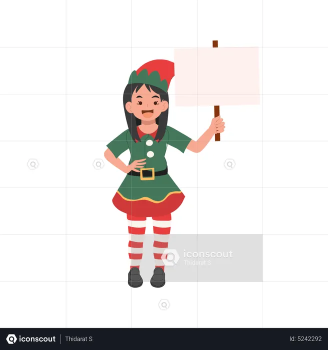 Christmas Elf girl with signboard  Illustration