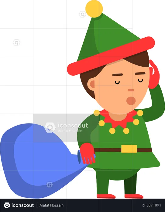 Christmas elf holding gift bag  Illustration