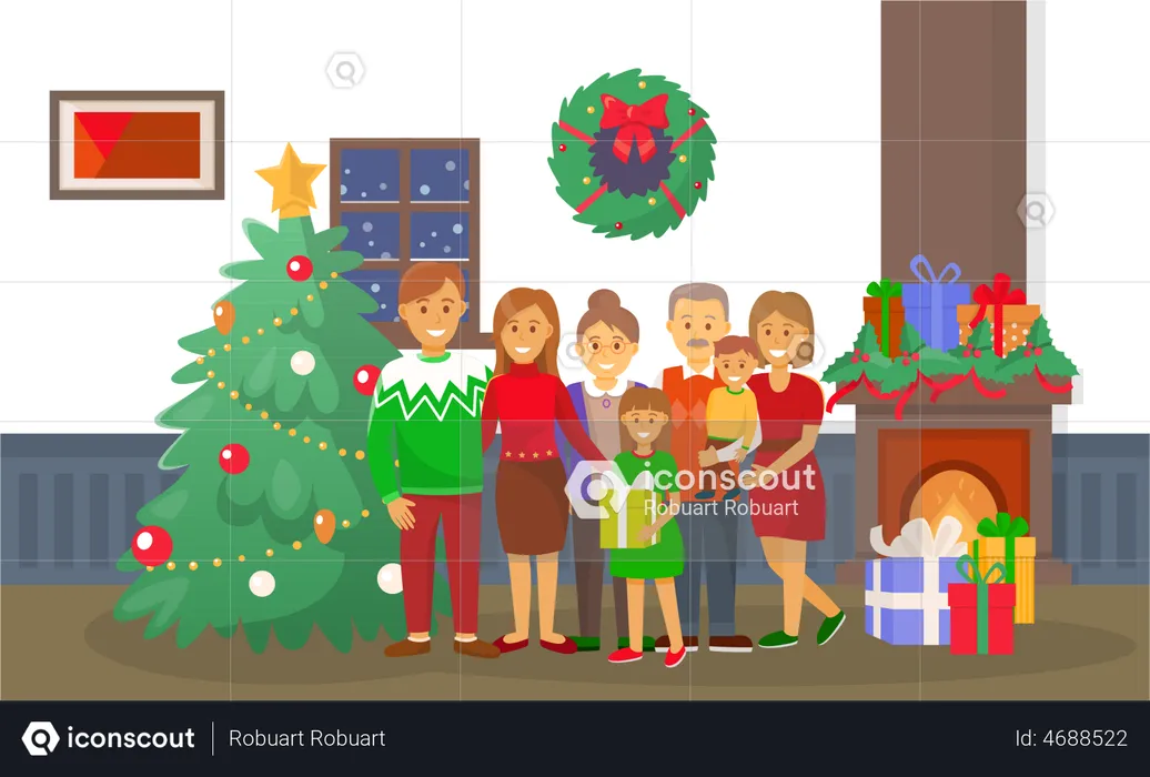 Christmas Family at Home  Illustration