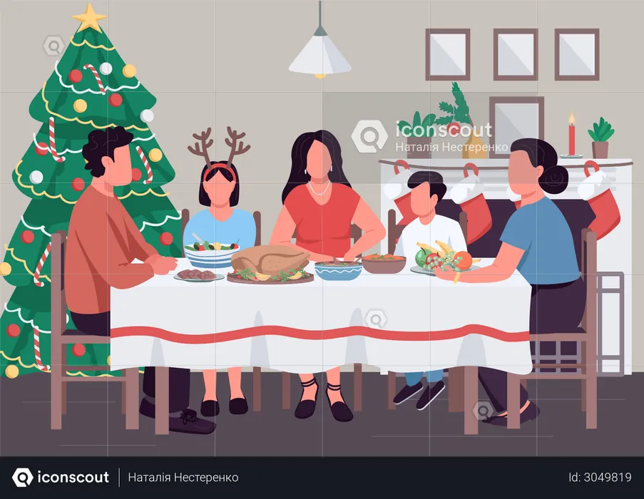 Christmas family dinner  Illustration
