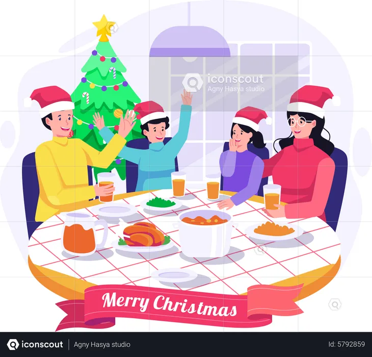 Christmas Family Dinner At Home  Illustration