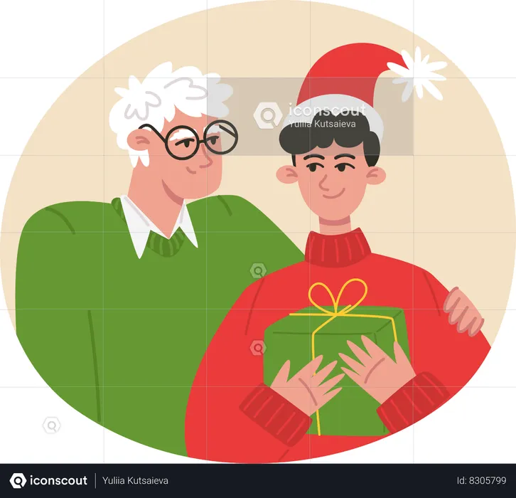 Christmas family grandfather and grandson  Illustration