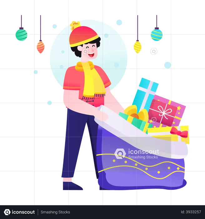 Christmas gift distribution by boy  Illustration