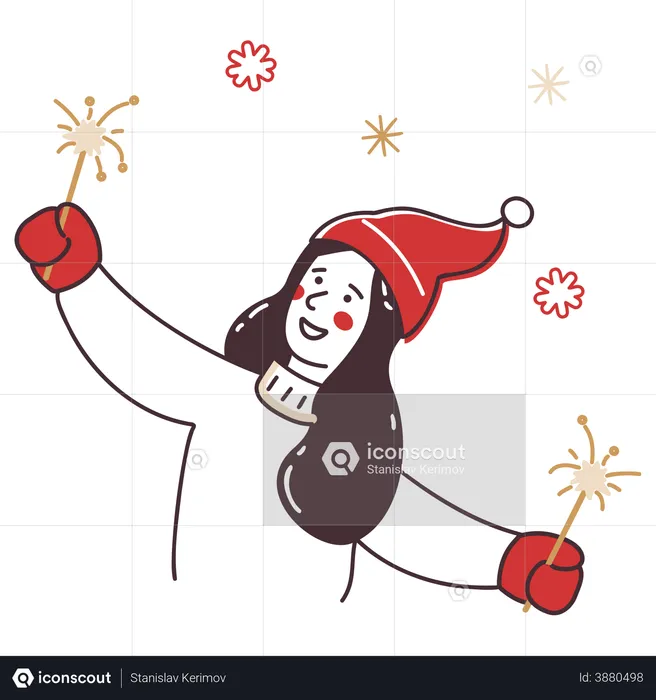 Christmas girl with sparklers  Illustration