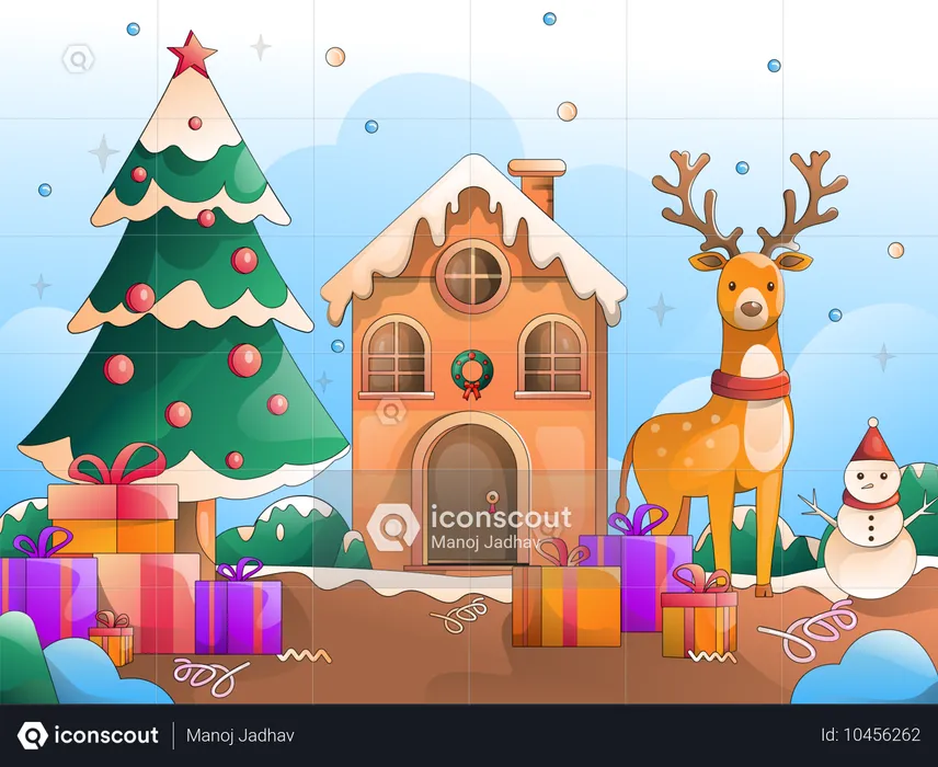 Christmas house with decoration  Illustration