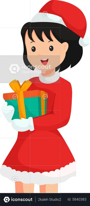 Christmas Little Girl with Santa Costume  Illustration