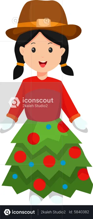 Christmas Little Girl with Spruce Costume  Illustration