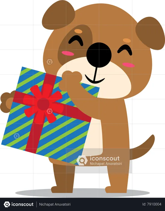 Christmas puppy holding gift  Illustration