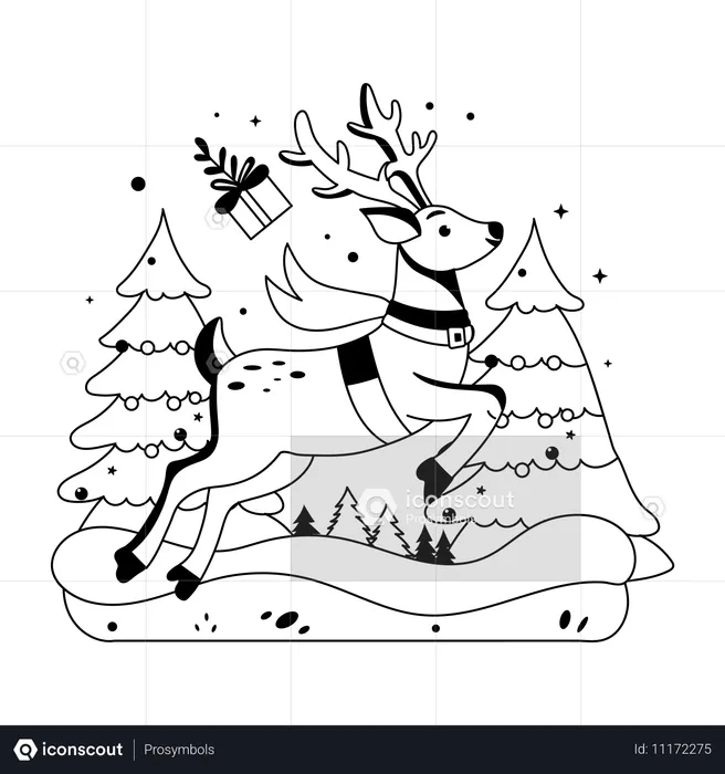 Christmas reindeer running in snow  Illustration