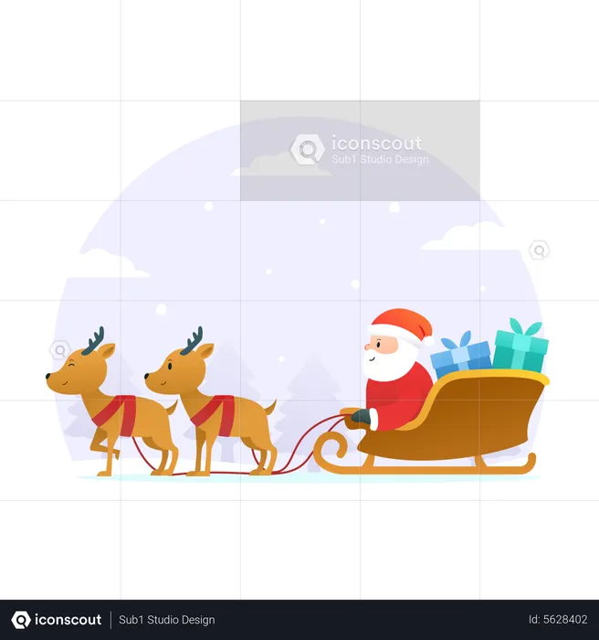 Christmas Reindeer sledge  Illustration