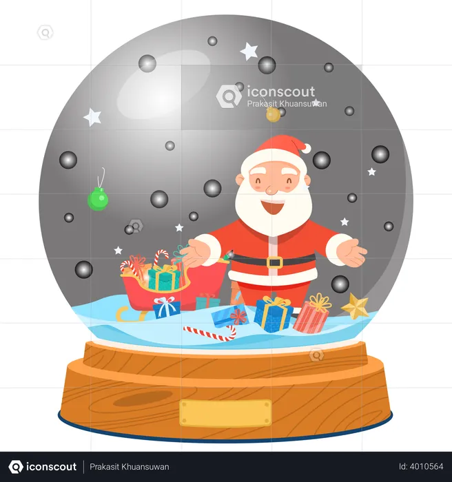 Christmas Santa Claus gift in a glass globe  Illustration