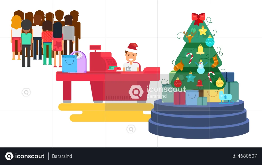 Christmas Shopping Crowd  Illustration